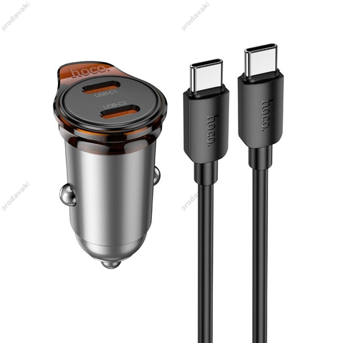 Автомобільний зарядний пристрій Hoco NZ16B Rigorous port Type-C set 3A 45W Metal-grey