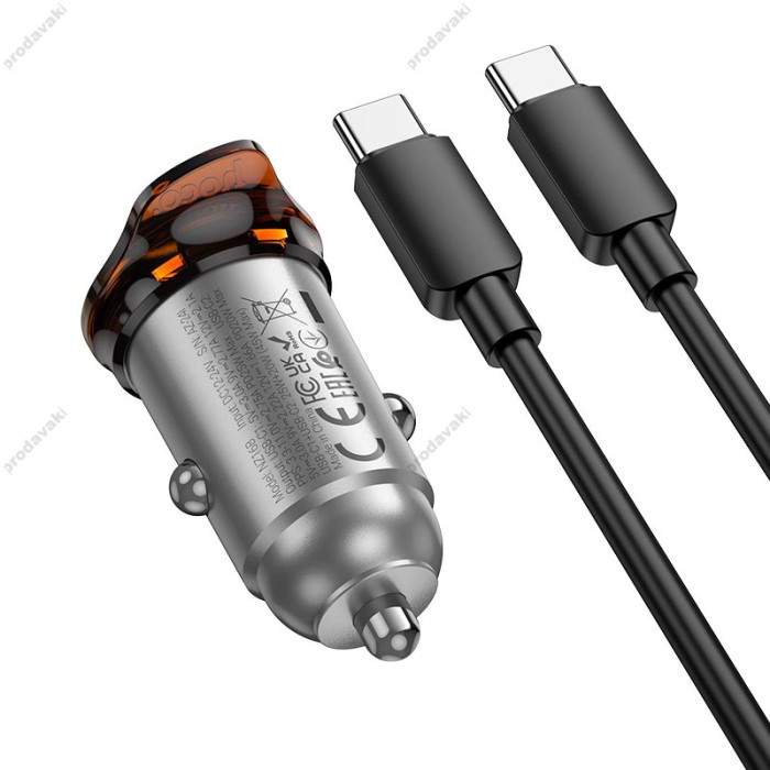 Автомобільний зарядний пристрій Hoco NZ16B Rigorous port Type-C set 3A 45W Metal-grey