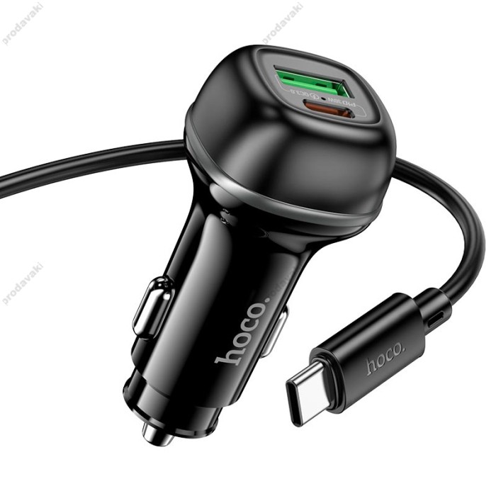 Автомобільний зарядний пристрій Hoco Z58A Rank dual port Car charger Type-C cable 48W Black
