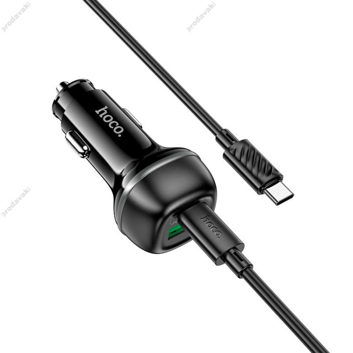 Автомобільний зарядний пристрій Hoco Z58A Rank dual port Car charger Type-C cable 48W Black