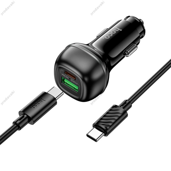 Автомобільний зарядний пристрій Hoco Z58A Rank dual port Car charger Type-C cable 48W Black
