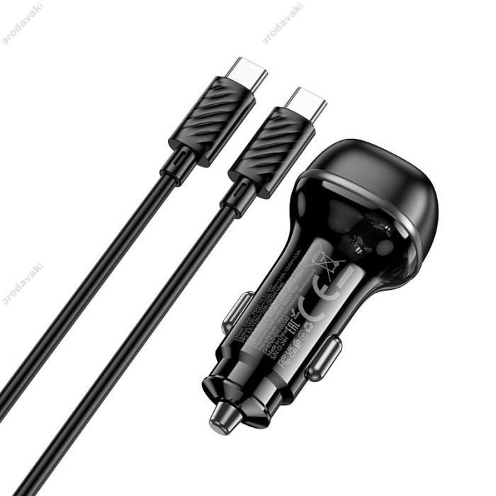 Автомобільний зарядний пристрій Hoco Z58A Rank dual port Car charger Type-C cable 48W Black
