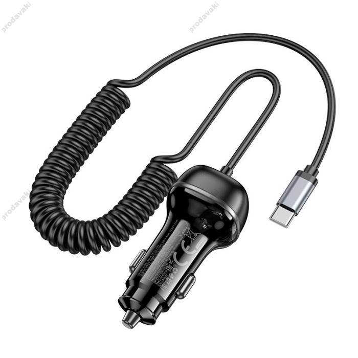 Автомобільний зарядний пристрій Hoco Z58B Rank Car charger Type-C cable 48W Black
