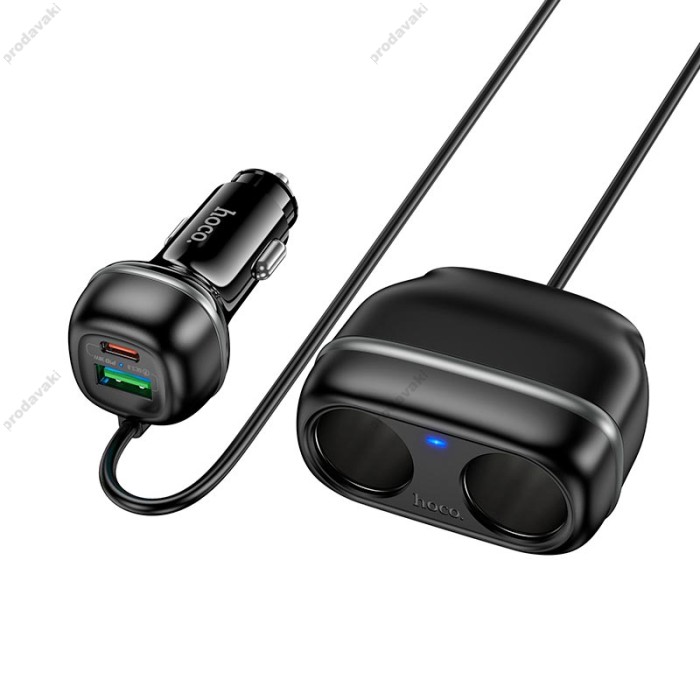 Автомобільний зарядний пристрій розгалужувач Hoco Z59 Rank dual port Car charger 240W PD30W Black