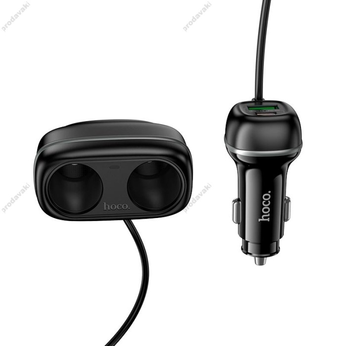 Автомобільний зарядний пристрій розгалужувач Hoco Z59 Rank dual port Car charger 240W PD30W Black