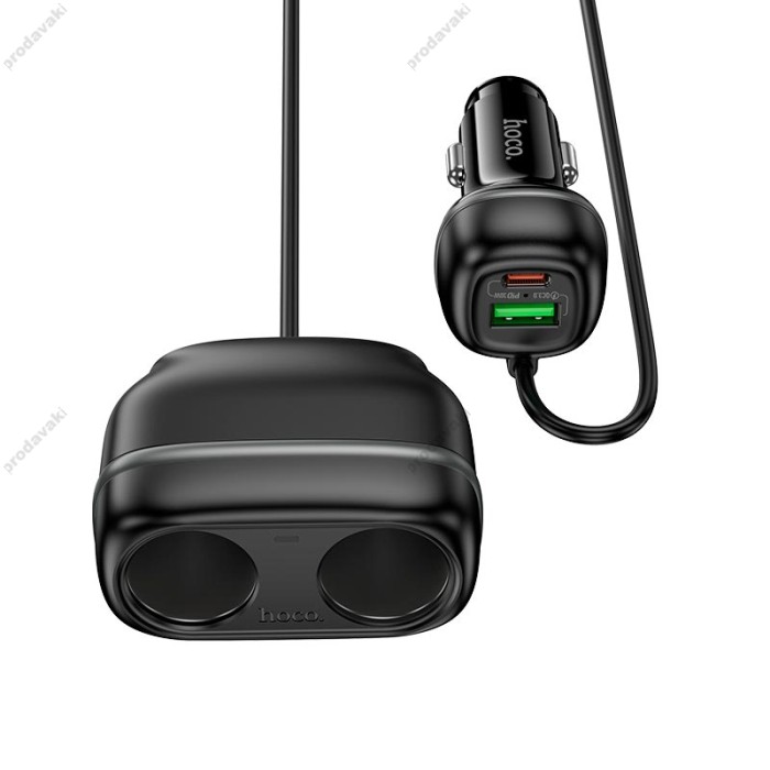 Автомобільний зарядний пристрій розгалужувач Hoco Z59 Rank dual port Car charger 240W PD30W Black