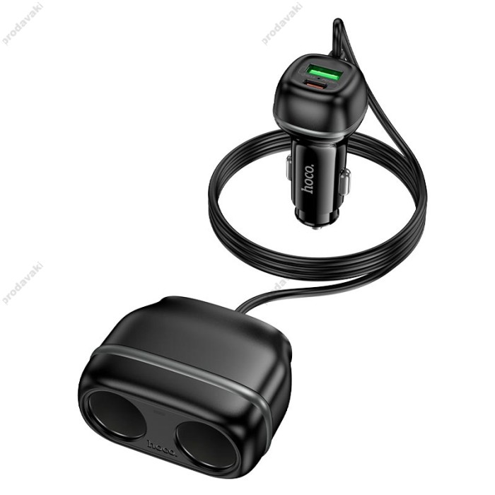 Автомобільний зарядний пристрій розгалужувач Hoco Z59 Rank dual port Car charger 240W PD30W Black