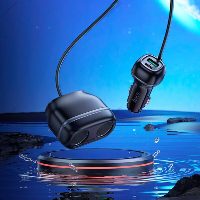 Автомобільний зарядний пристрій розгалужувач Hoco Z59 Rank dual port Car charger 240W PD30W Black