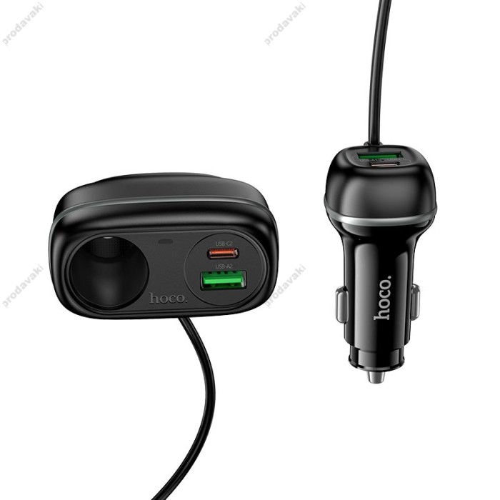 Автомобільний зарядний пристрій розгалужувач Hoco Z59A Rank Car charger 240W PD30W Black