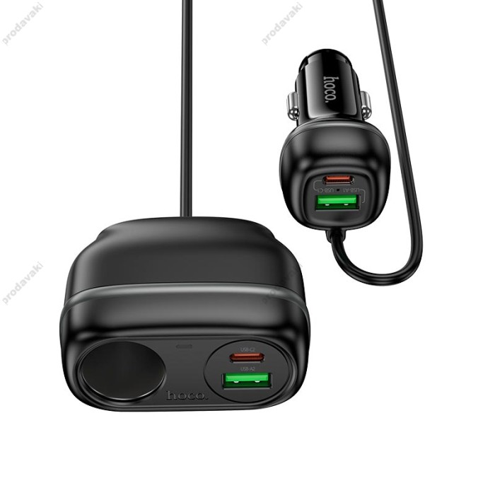 Автомобільний зарядний пристрій розгалужувач Hoco Z59A Rank Car charger 240W PD30W Black