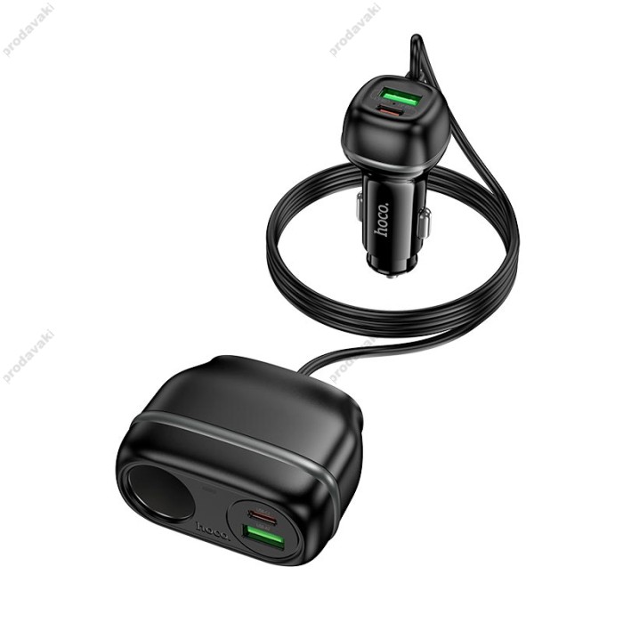 Автомобільний зарядний пристрій розгалужувач Hoco Z59A Rank Car charger 240W PD30W Black