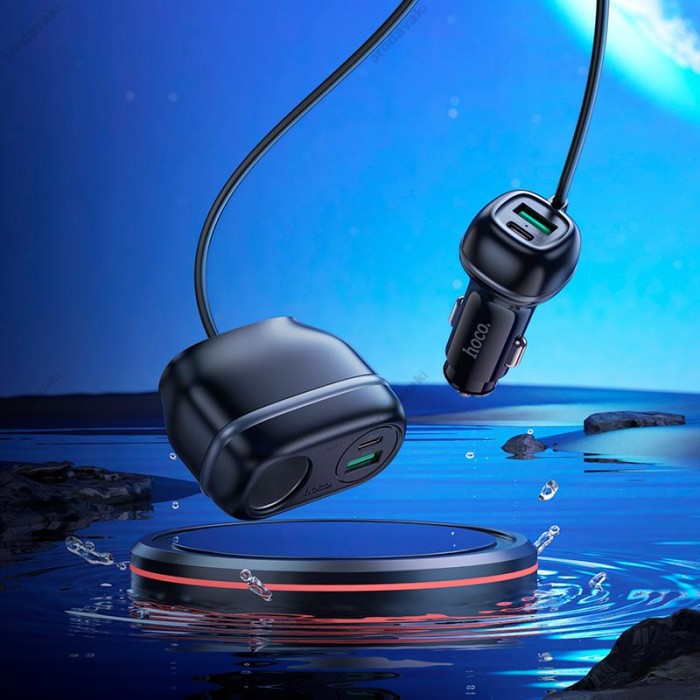 Автомобільний зарядний пристрій розгалужувач Hoco Z59A Rank Car charger 240W PD30W Black
