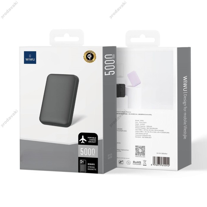 Повербанк портативний акумулятор Power bank Wiwu Wi-P037 Magnetic 20W 5000 mAh Black