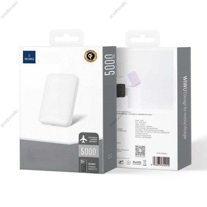 Повербанк портативний акумулятор Power Bank Wiwu Wi-P037 Magnetic 20W 5000 mAh White