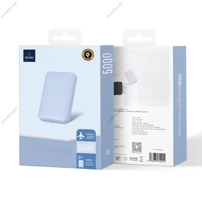 Повербанк портативний акумулятор Power Bank Wiwu Wi-P037 Magnetic 20W 5000 mAh Blue