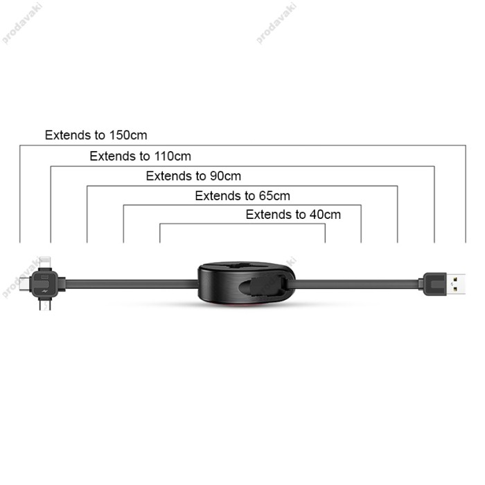 Кабель BASEUS combo Micro USB / Lightning / Type-C Waterdrop three-in-one scaling 1.5A 1.5m black CAMLT-EP01