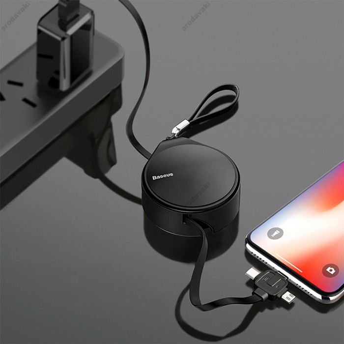 Кабель BASEUS combo Micro USB / Lightning / Type-C Waterdrop three-in-one scaling 1.5A 1.5m black CAMLT-EP01
