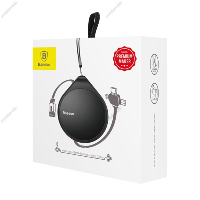Кабель BASEUS combo Micro USB / Lightning / Type-C Waterdrop three-in-one scaling 1.5A 1.5m black CAMLT-EP01