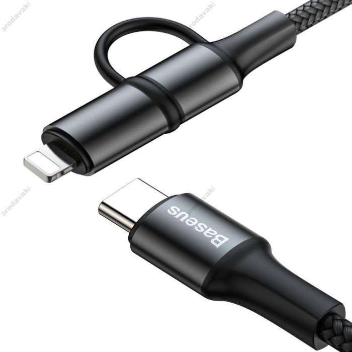 Кабель BASEUS Combo twins 2 in 1 Cable Type-C to Type-c / Lightning 1M 60W (20V 3A) + 18W (9V 2A) (CATLYW-H01)