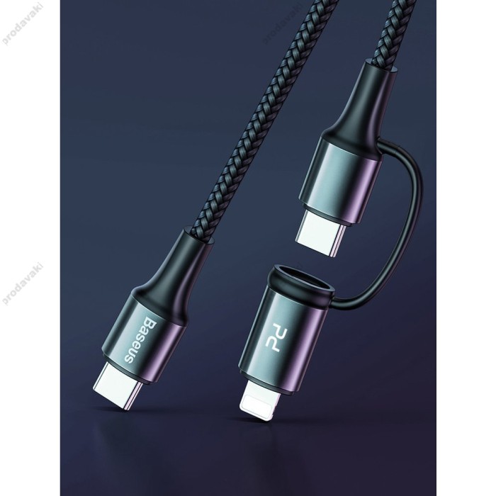 Кабель BASEUS Combo twins 2 in 1 Cable Type-C to Type-c / Lightning 1M 60W (20V 3A) + 18W (9V 2A) (CATLYW-H01)