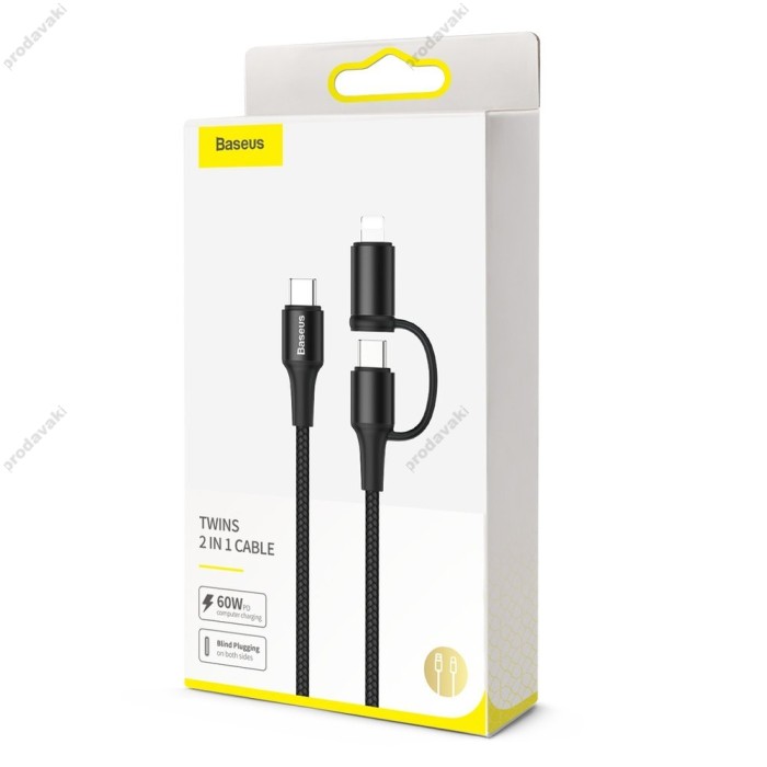 Кабель BASEUS Combo twins 2 in 1 Cable Type-C to Type-c / Lightning 1M 60W (20V 3A) + 18W (9V 2A) (CATLYW-H01)