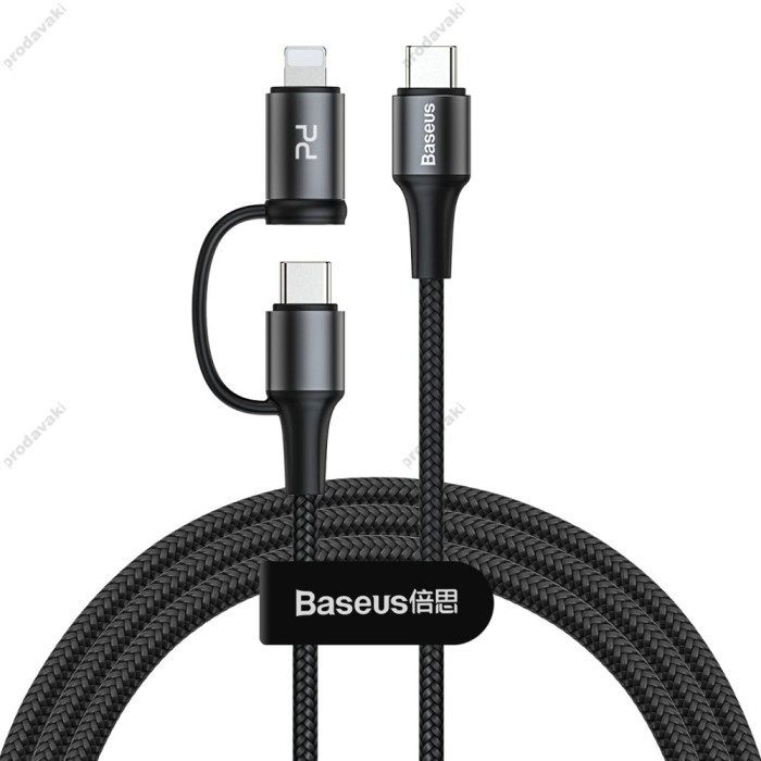 Кабель BASEUS Combo twins 2 in 1 Cable Type-C to Type-c / Lightning 1M 60W (20V 3A) + 18W (9V 2A) (CATLYW-H01)