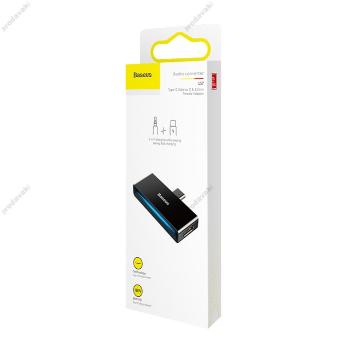 Перехідник BASEUS L57 Type-C Male To Type-C / 3.5 mm 18W PD black CATL57-01
