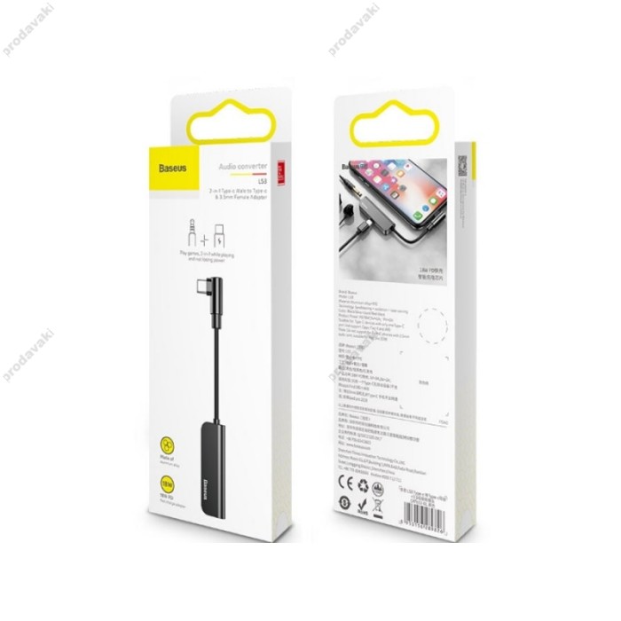 Перехідник BASEUS L53 Type-C to 3,5 mm Aux Macbook support PD 18W black CATL53-01