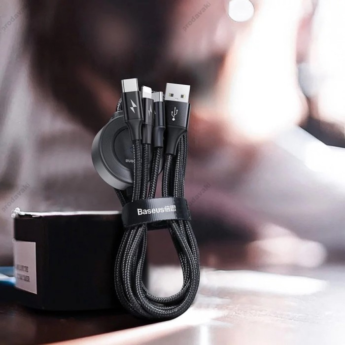 Кабель BASEUS Combo Micro USB / Lightning / Type-C / Apple Watch Star Ring Series 1.2M 3.5A grey CA1T4-I0G