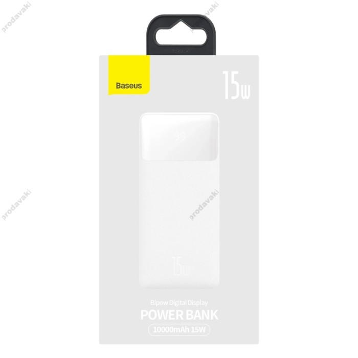 Повербанк портативний акумулятор Power Bank Baseus Bipow Digital 15W 10000 mAh White PPBD050002