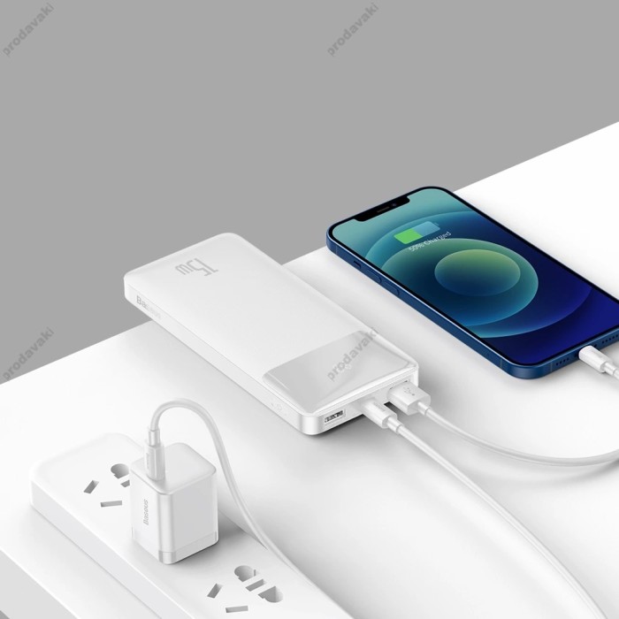Повербанк портативний акумулятор Power Bank Baseus Bipow Digital 15W 10000 mAh White PPBD050002