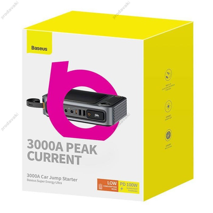 Пусковий зарядний пристрій бустер Baseus Super Energy Ultra Jump Starter піковий 3000A 26800 mAh Black C00251400111-00