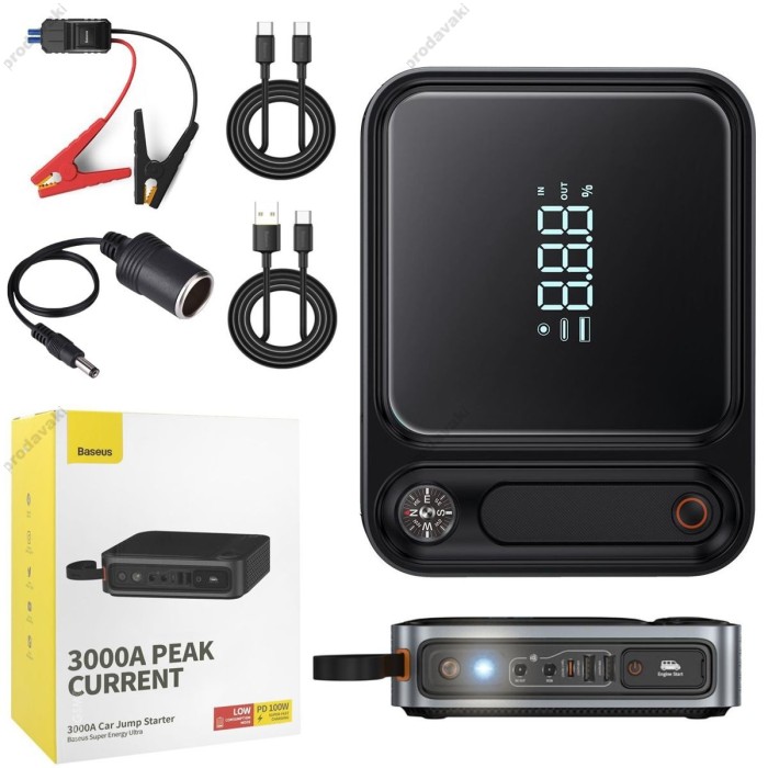 Пусковий зарядний пристрій бустер Baseus Super Energy Ultra Jump Starter піковий 3000A 26800 mAh Black C00251400111-00
