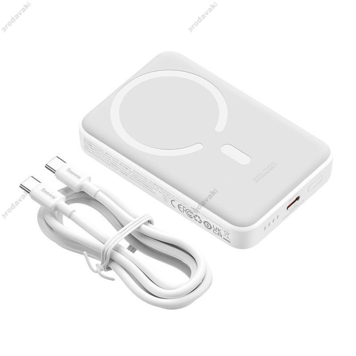 Повербанк портативний акумулятор Power bank Baseus Magnetic Mini MagSafe магнітний 10000mAh 30W White PPCX110202