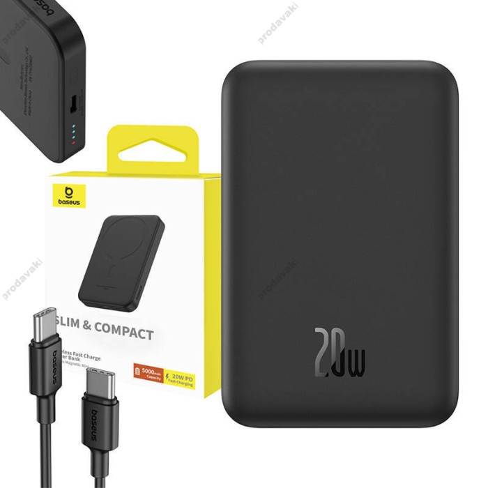 Повербанк портативний акумулятор Power bank Baseus Magnetic Mini Wireless MagSafe магнітний  20W 5000 mAh Black P10022107113-00