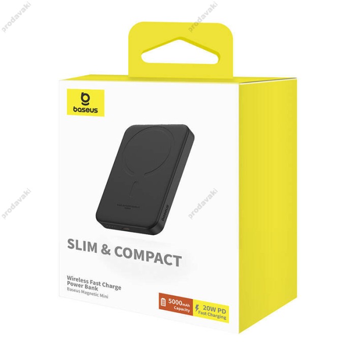 Повербанк портативний акумулятор Power bank Baseus Magnetic Mini Wireless MagSafe магнітний  20W 5000 mAh Black P10022107113-00