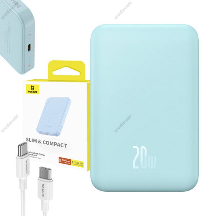 Повербанк портативний акумулятор Power bank Baseus Magnetic Mini Wireless MagSafe магнітний 20W 5000 mAh Blue P10022107313-00