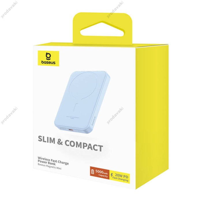 Повербанк портативний акумулятор Power bank Baseus Magnetic Mini Wireless MagSafe магнітний 20W 5000 mAh Blue P10022107313-00