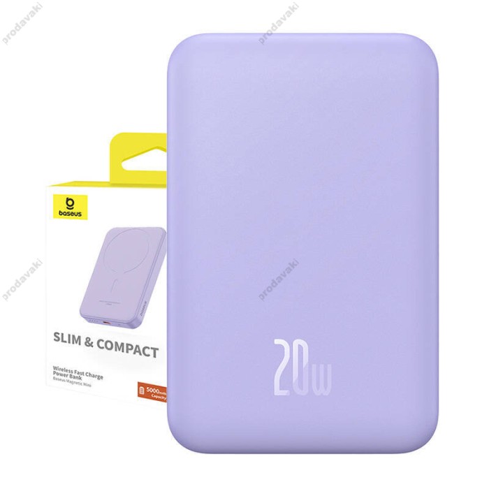 Повербанк портативний акумулятор Power bank Baseus Magnetic Mini Wireless MagSafe магнітний 20W 5000 mAh Purple P10022107513-00