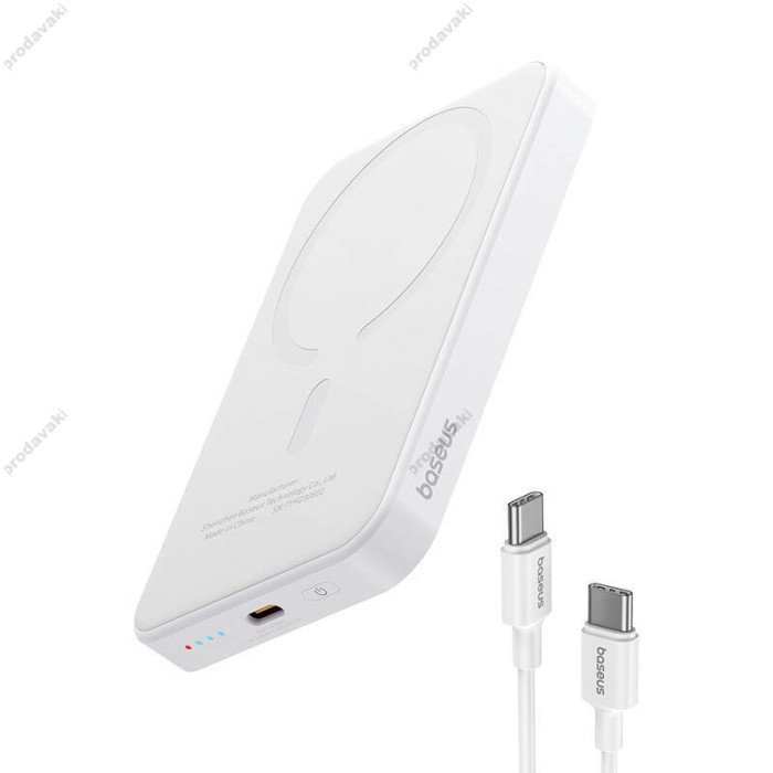 Повербанк портативний акумулятор Power bank Baseus Magnetic Mini Wireless MagSafe магнітний 20W 5000 mAh White P10022107223-00