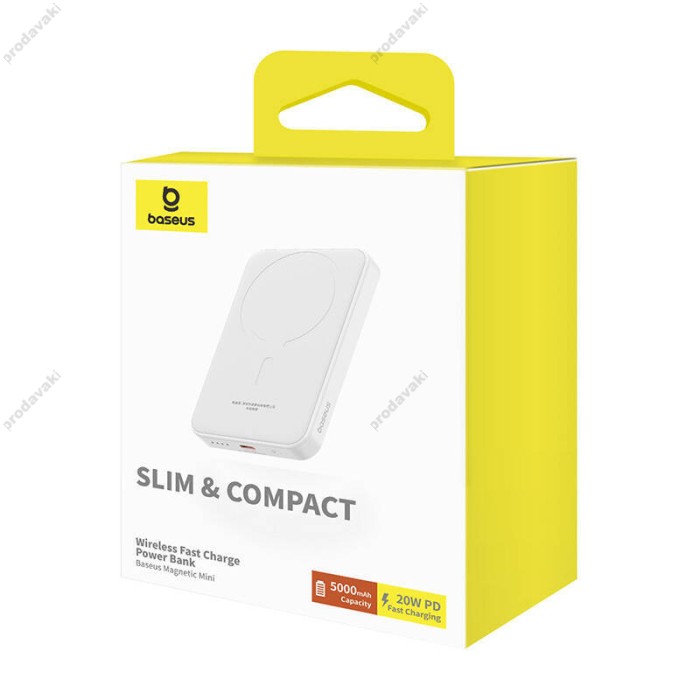 Повербанк портативний акумулятор Power bank Baseus Magnetic Mini Wireless MagSafe магнітний 20W 5000 mAh White P10022107223-00