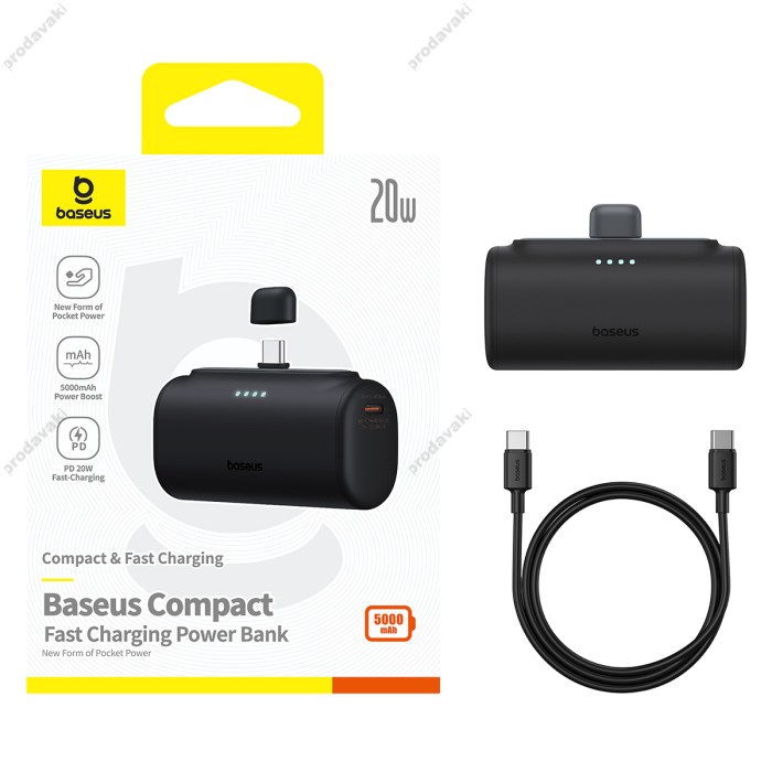 Повербанк портативний акумулятор Power bank Baseus Compact Fast Type-C 20W 5000 mAh Black P10068306113-00