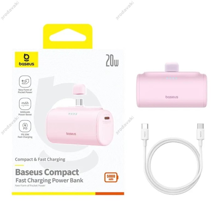 Повербанк портативний акумулятор Power Bank Baseus Compact Fast Type-C 20W 5000 mAh Pink P10068306413-00