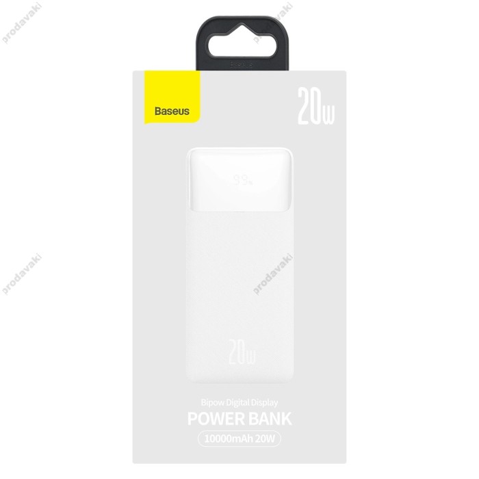 Повербанк портативний акумулятор Power bank Baseus Bipow Digital Display 20W 10000 mAh White PPBD050502