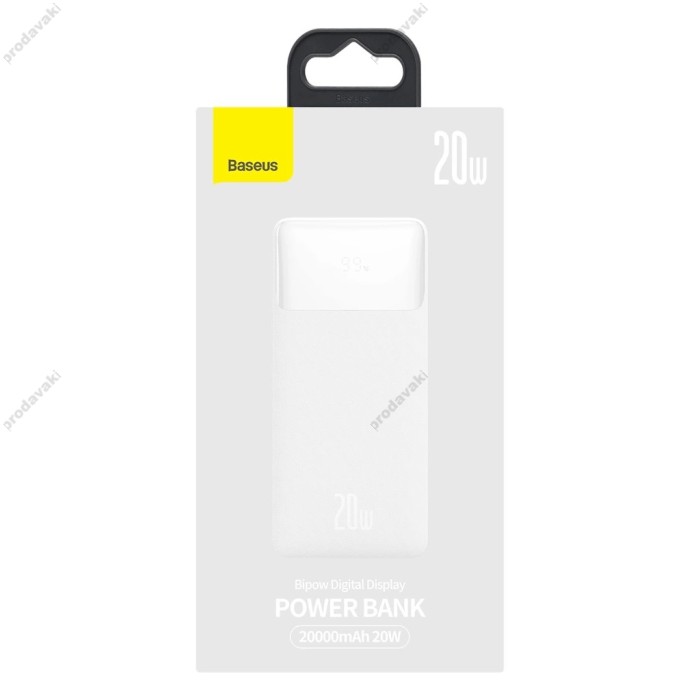 Повербанк портативний акумулятор Power bank Baseus Bipow Digital Display 20W 20000 mAh White PPBD050302