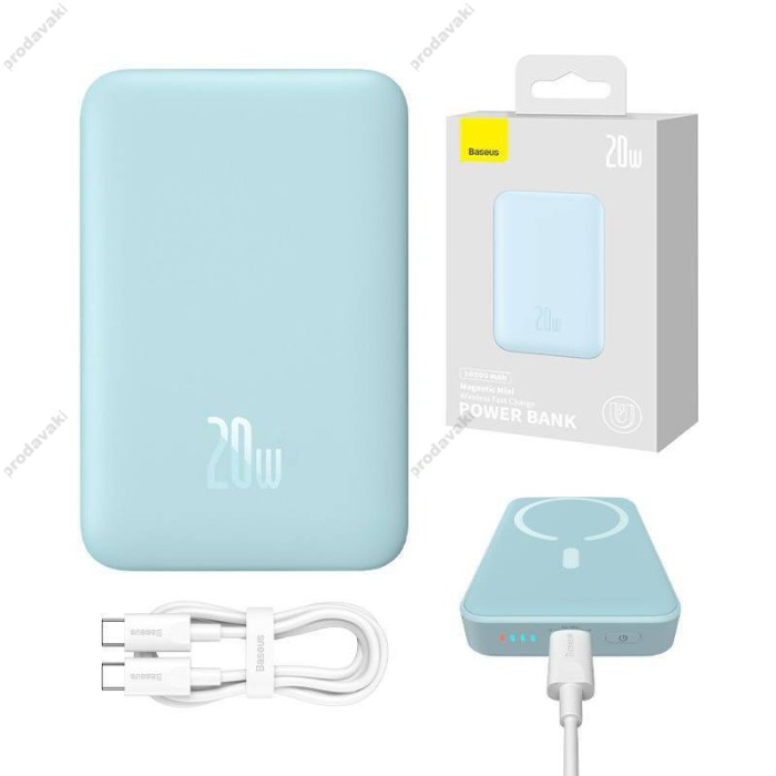 Повербанк портативний акумулятор Power bank Baseus Magnetic Mini MagSafe магнітний 20W 10000 mAh Blue PPCX110103