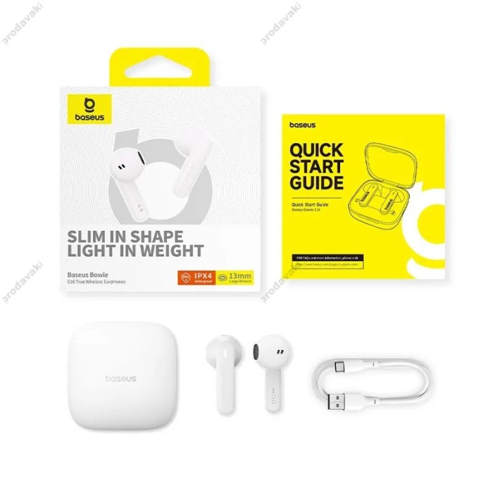 Бездротові Bluetooth навушники Baseus Bowie E16 True Wireless Earphones BT 5.3 White A00061900223-00