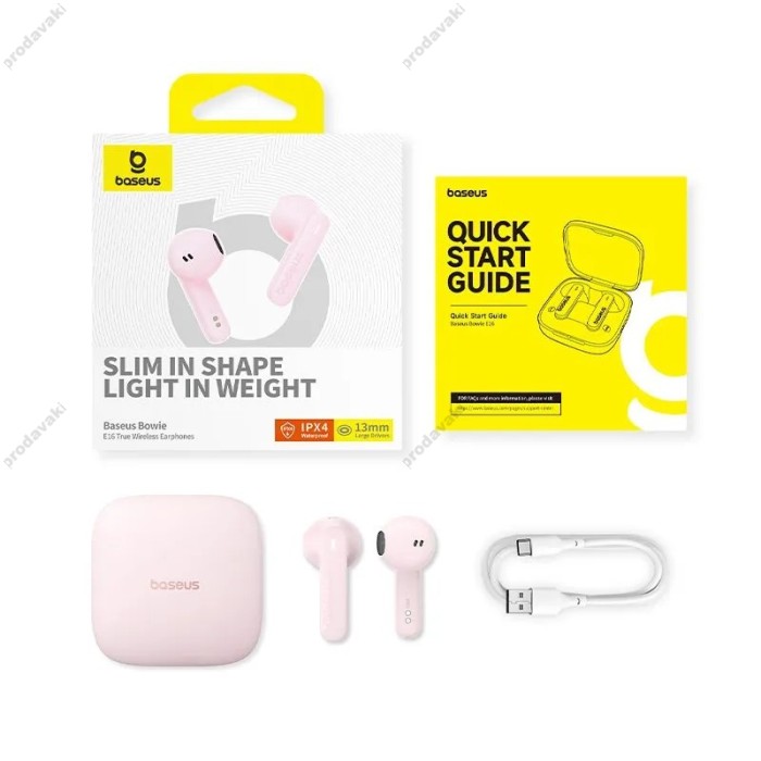 Бездротові Bluetooth навушники Baseus Bowie E16 True Wireless Earphones BT 5.3 Pink A00061900413-01