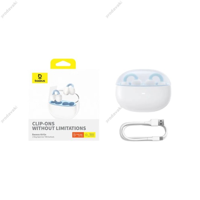 Бездротові Bluetooth навушники Baseus AirGo 1 Ring Open-Ear TWS Earbuds BT 5.3 White A00069201223-00