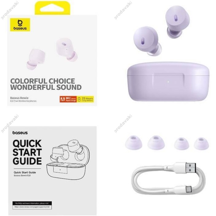 Бездротові Bluetooth навушники Baseus Bowie E18 True Wireless Earphones BT 5.3 Purple A00023800533-00